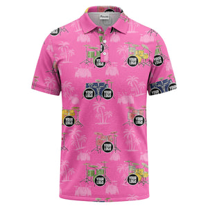 drum kit & palm tree repeat rock band polo shirt for men
