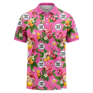 flamingo & lemon watercolor print polo shirt for men