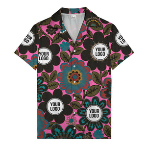 floral mandala & custom logo circle hawaiian shirt for men