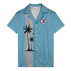 illustrated tropical island palm trees & birds yellow hawaiian shirt for men