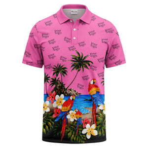 parrot palm plumeria beach watercolor polo shirt