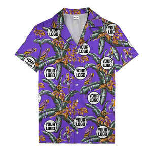 photorealistic parrots & palm leaves navy hawaiian shirt for men