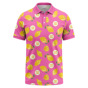 zesty lemon slices & leaf motif playful summer polo shirt