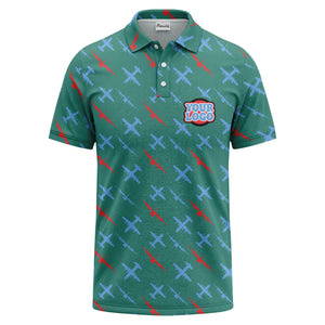 airplane silhouette repeat aviation graphic polo shirt for men