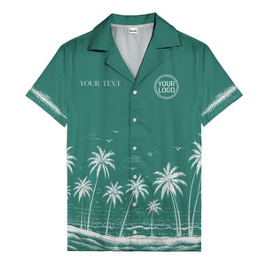 black and white palm trees & seagulls coastal scene hawaiian shirt