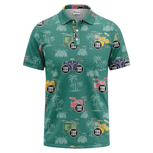 drum kit & palm tree repeat rock band polo shirt for men