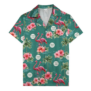 flamingo silhouettes palm trees hibiscus hawaiian shirt for men