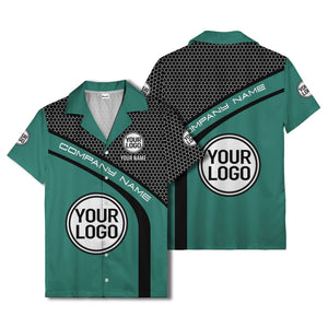 hexagonal grid diagonal stripe hawaiian shirt with custom logo
