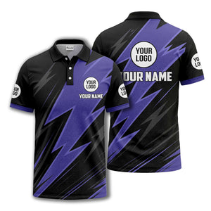 lightning bolt pattern with custom logo and name polo shirt for men