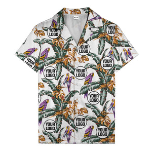 photorealistic parrots & palm leaves navy hawaiian shirt for men