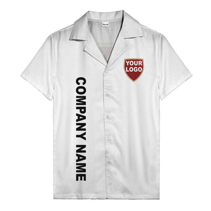 shield logo & vertical text customizable corporate hawaiian shirt