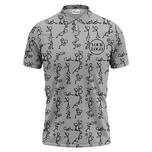 stick figure soccer players & balls cartoon polo shirt for men