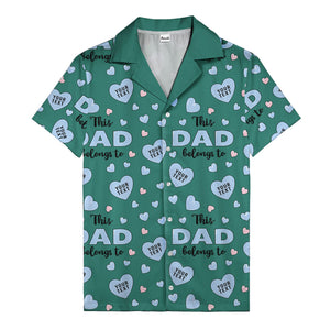 watercolor hearts & custom names hawaiian shirt for dad, navy blue