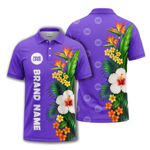 bird of paradise & hibiscus floral polo shirt for men