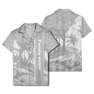 cruise ship & palm trees fish waves aloha hawaiian shirt