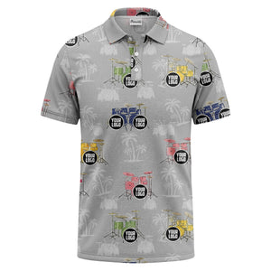 drum kit & palm tree repeat rock band polo shirt for men