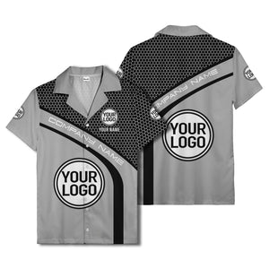 hexagonal grid diagonal stripe hawaiian shirt with custom logo