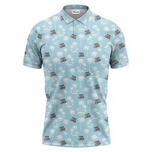 monochrome palm trees & custom logo repeat black white polo shirt