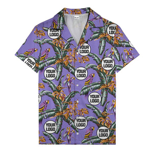 photorealistic parrots & palm leaves navy hawaiian shirt for men