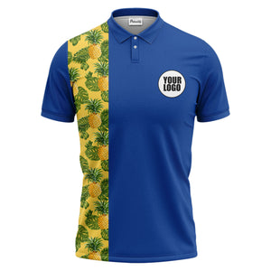 Illustrated Tropical Pineapple Leaf Polo Shirt for Sunny Summer Vacations