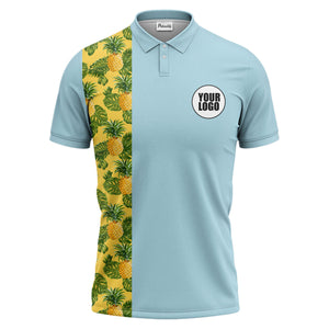 Illustrated Tropical Pineapple Leaf Polo Shirt for Sunny Summer Vacations