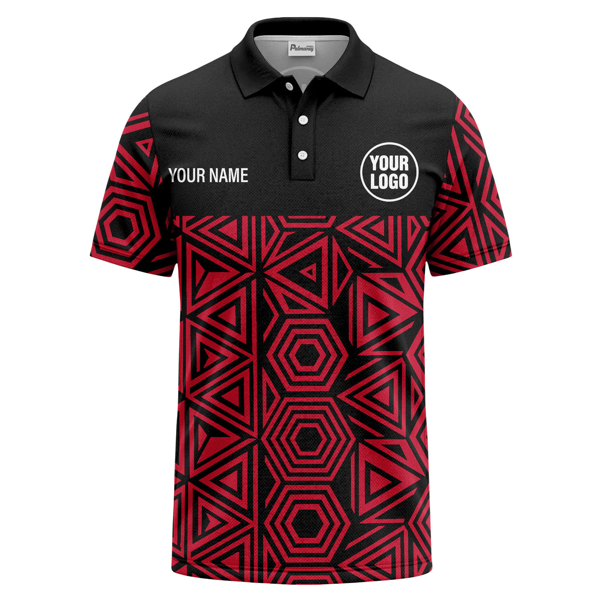 Custom Geometric Hexagon & Triangle Pattern Short Sleeve Polo Shirt - Personalized Name & Logo Athletic Golf Polo