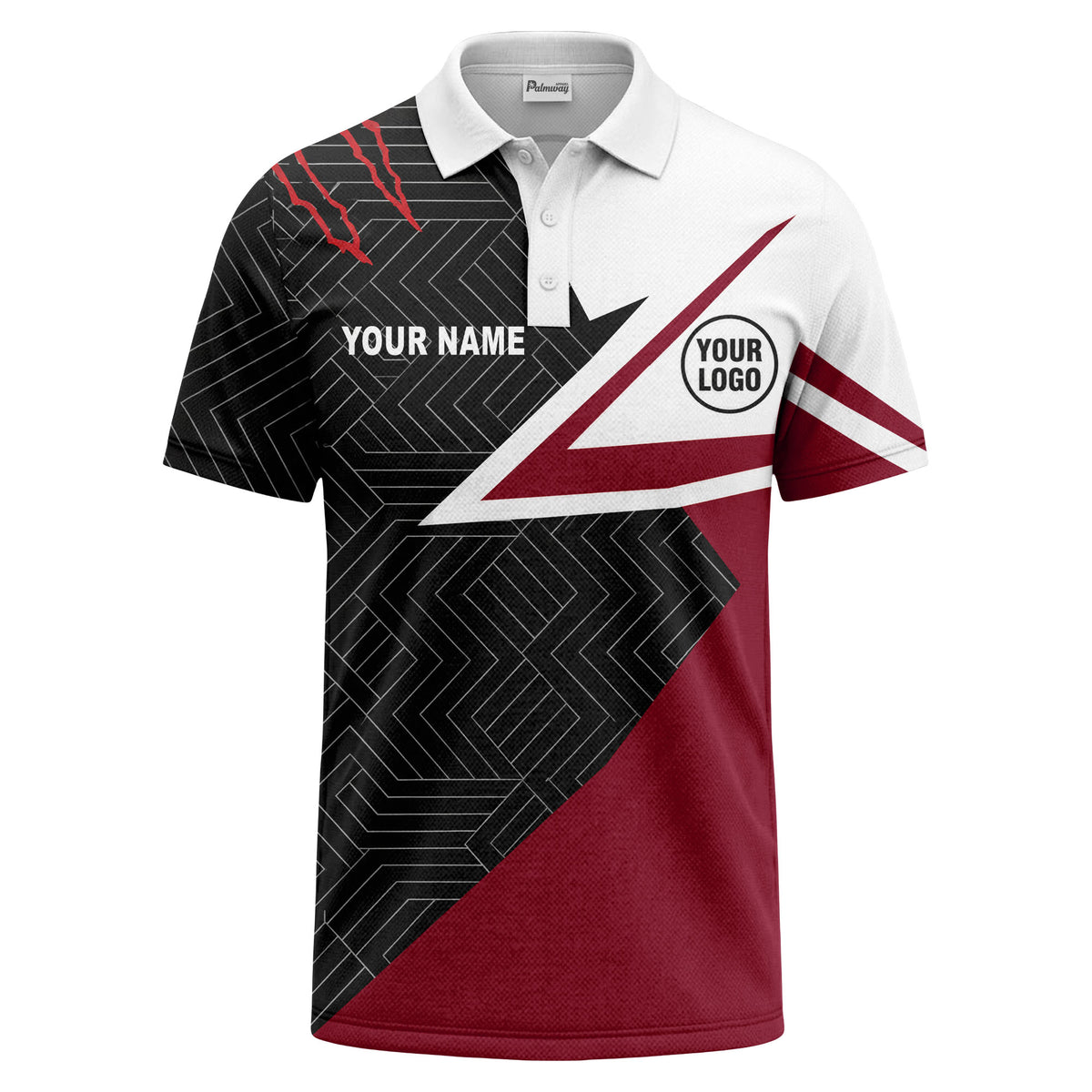 Custom Geometric Line & Scratch Print Short Sleeve Polo Shirt - Personalized Name & Logo Athletic Golf Polo