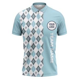 argyle diamond black white polo shirt with custom team logo for men