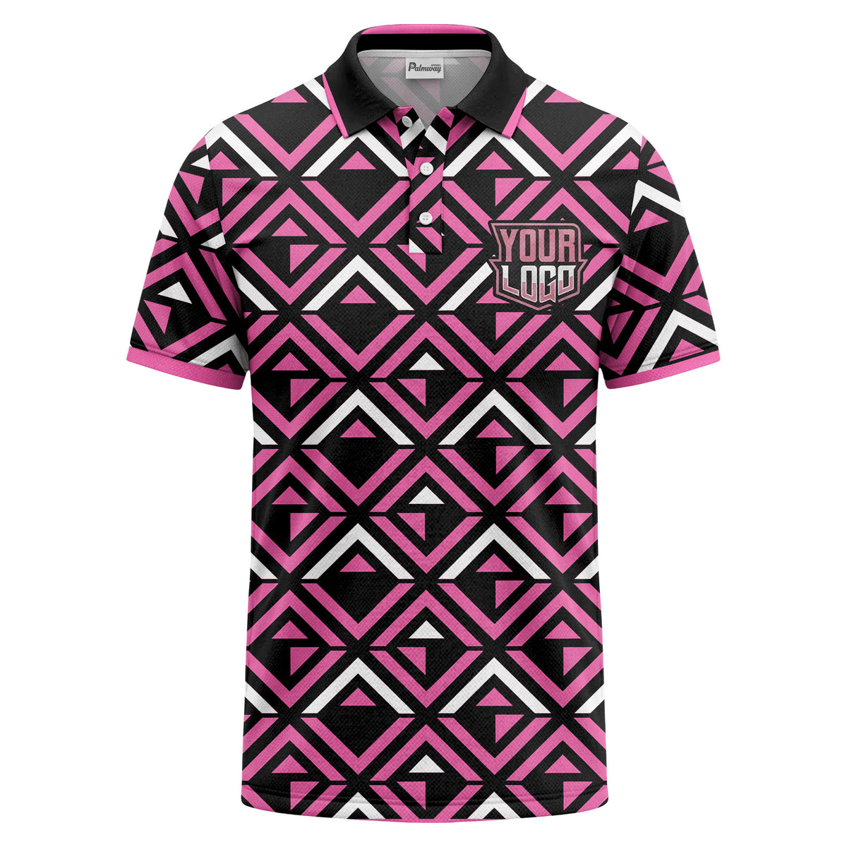 Custom Geometric Diamond Pattern All-Over Print Short Sleeve Polo Shirt - Personalized Text & Logo Restaurant & Cafe Uniform Polo