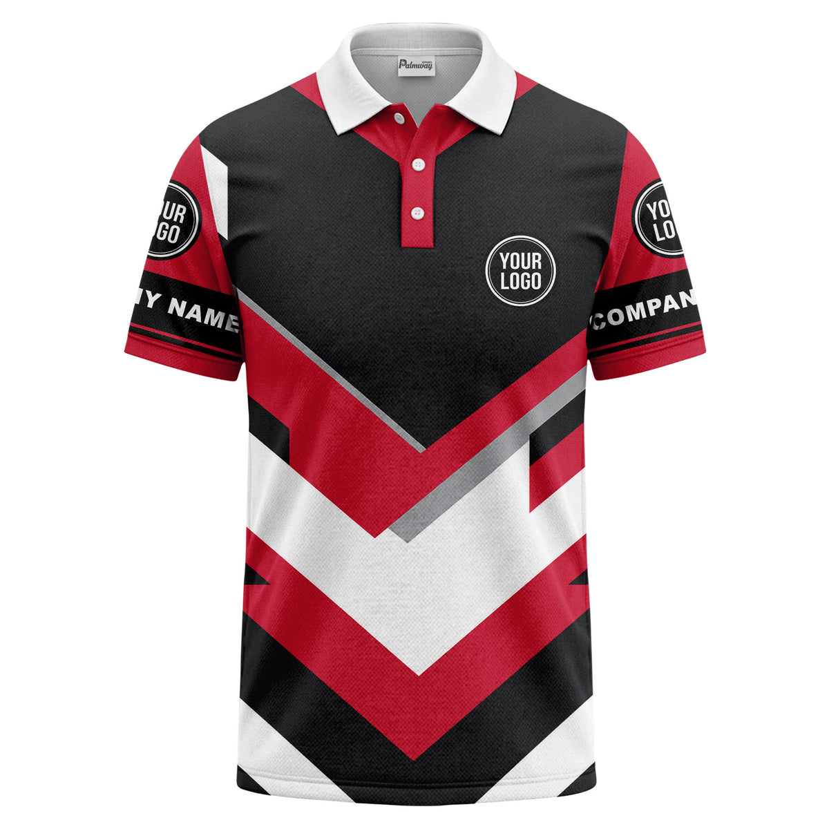 Custom Geometric Chevron Block Graphic Short Sleeve Polo Shirt - Personalized Name & Logo HVAC Uniform Polo