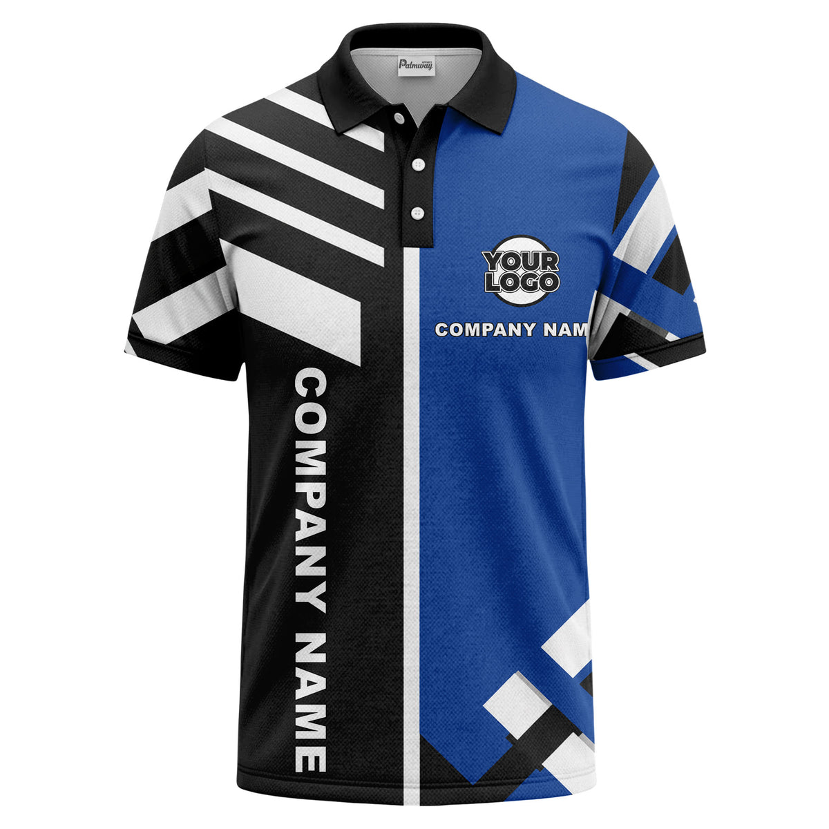 Custom Asymmetric Color Split & Diagonal Stripe Graphic Short Sleeve Polo Shirt - Personalized Name & Logo HVAC Uniform Polo