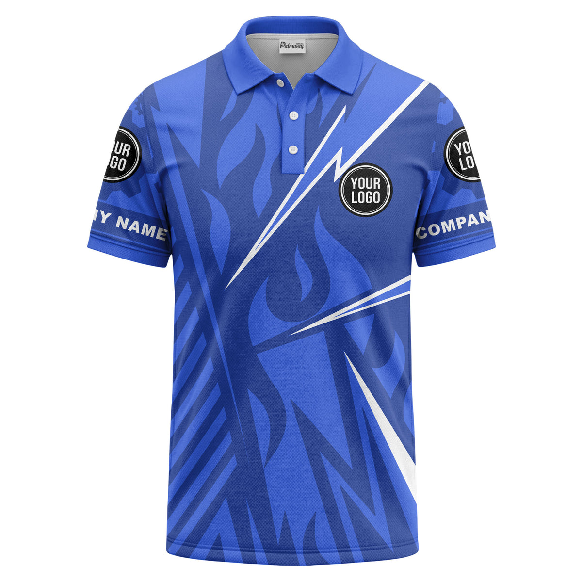 Custom Mechanical Gear & Tribal Flame Graphic Short Sleeve Polo Shirt - Personalized Name & Logo HVAC Uniform Polo