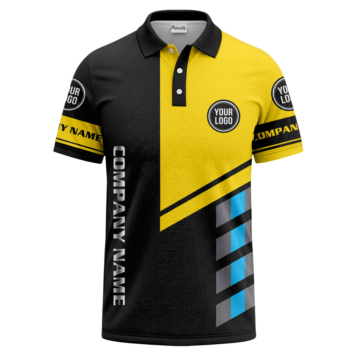 Custom Asymmetric Geometric Block & Stripe Graphic Short Sleeve Polo Shirt - Personalized Name & Logo HVAC Uniform Polo