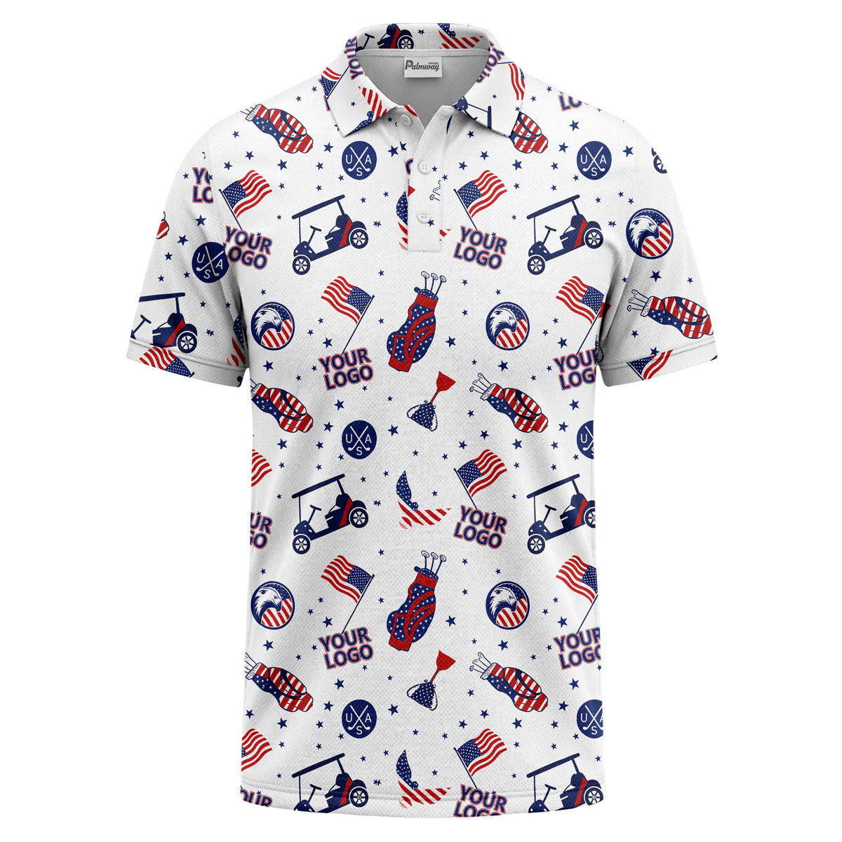 Custom Patriotic Golf Icons All-Over Print Short Sleeve Polo Shirt - Personalized Logo Athletic Golf Polo