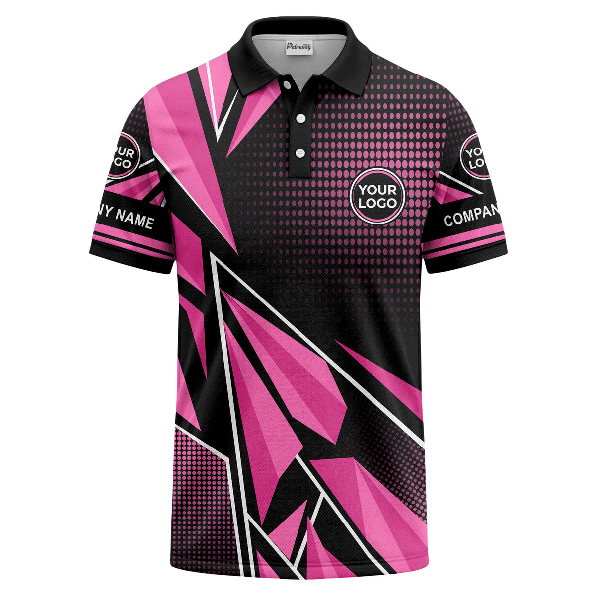 Custom Geometric Crystal & Halftone Graphic Short Sleeve Polo Shirt - Personalized Name & Logo HVAC Uniform Polo