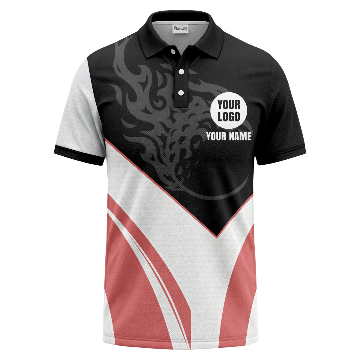 Custom Tribal Flame Graphic Short Sleeve Polo Shirt - Personalized Name & Logo Athletic Golf Polo