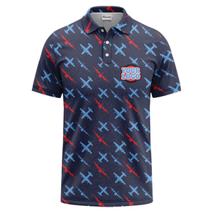 airplane silhouette repeat aviation graphic polo shirt for men