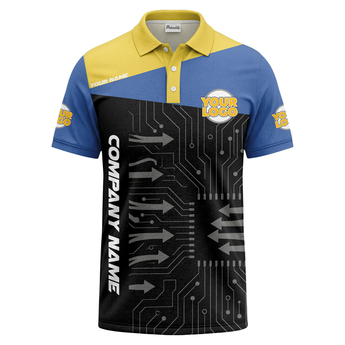 Custom Circuit Board, Airflow & HVAC Unit Graphic Short Sleeve Polo Shirt - Personalized Company Name & Logo HVAC Uniform Polo