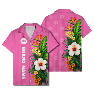 bird of paradise & hibiscus hawaiian shirt with palm leaves