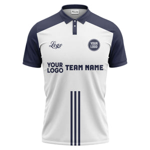 custom logo & team text white black sports jersey polo shirt for men