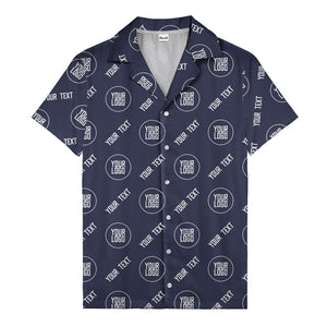 custom logo & text circle repeat black white hawaiian shirt for men