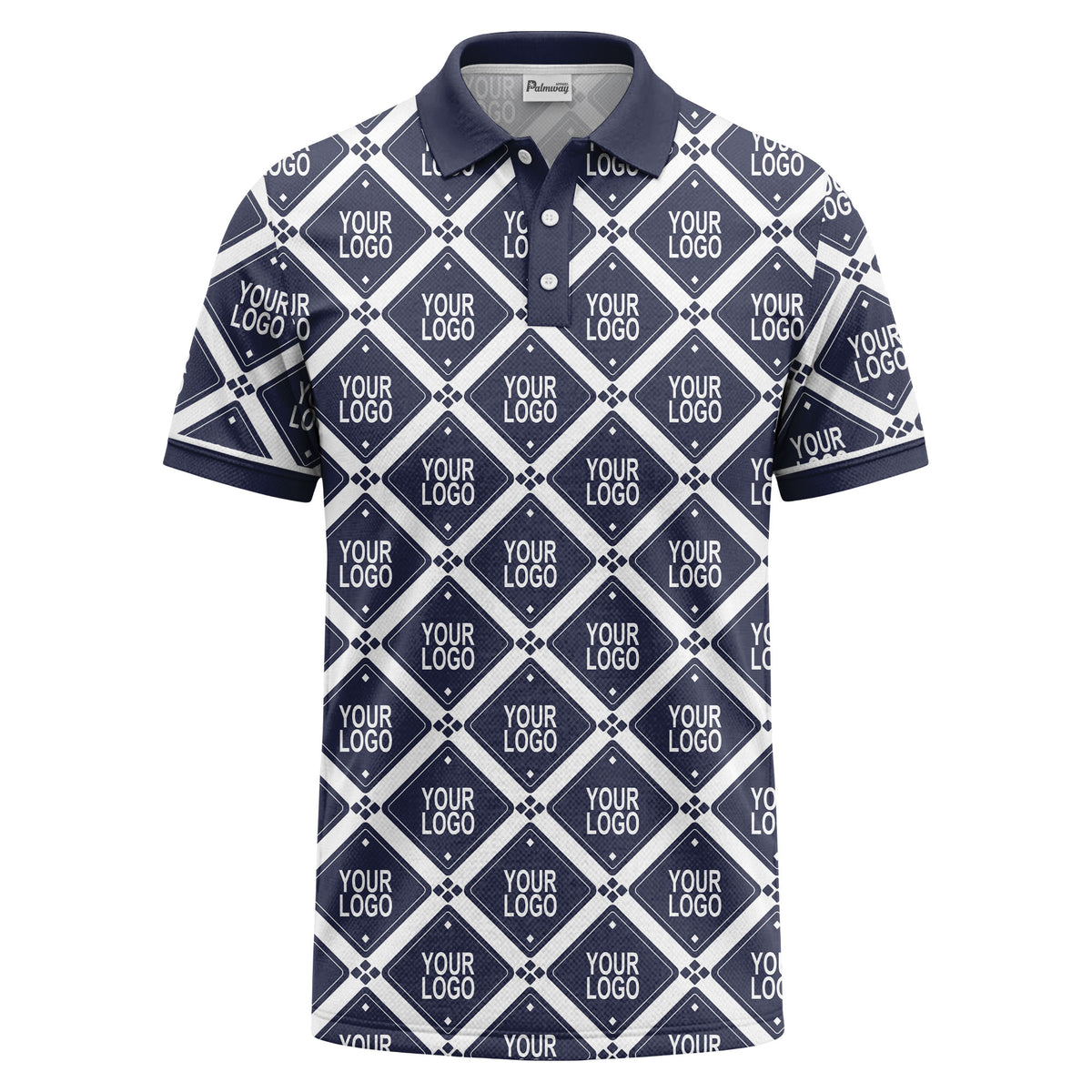 diamond grid logo repeat all over print polo shirt