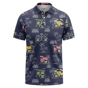 drum kit & palm tree repeat rock band polo shirt for men