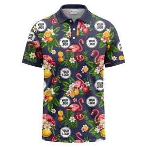 flamingo & lemon watercolor print polo shirt for men