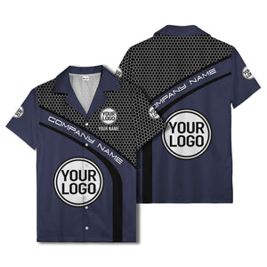 hexagonal grid diagonal stripe hawaiian shirt with custom logo