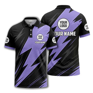 lightning bolt pattern with custom logo and name polo shirt for men