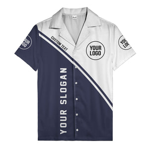 monochrome diagonal stripe custom logo & text hawaiian shirt