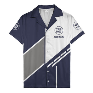 monochrome diagonal stripes & custom logo modern hawaiian shirt