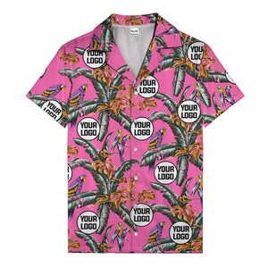 photorealistic parrots & palm leaves navy hawaiian shirt for men
