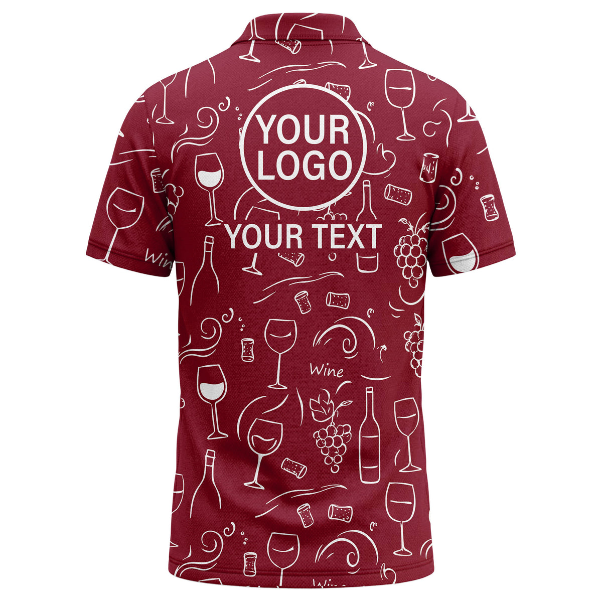 Red Wine Lover Polo Shirt – Wine Glass & Grape Print Custom Logo Polo For Wine Bar & Tiki Bar Wear